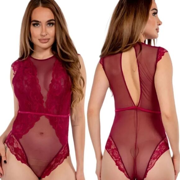 Just Sexy Barbados Cherry One Piece Lace Bodysuit Intimates Large NWT - Picture 3 of 14